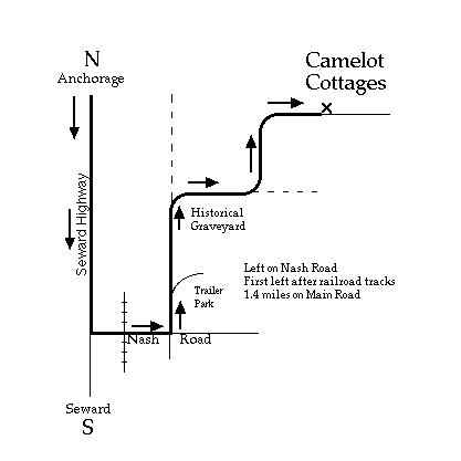 Map to Camelot Cottages in Seward Alaska
